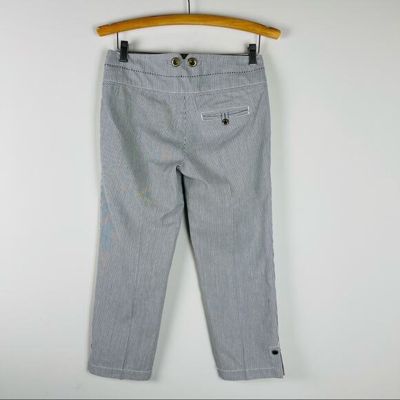 Cartonnier cream grey striped low rise preppy nautical button cropped pants - Picture 5 of 8